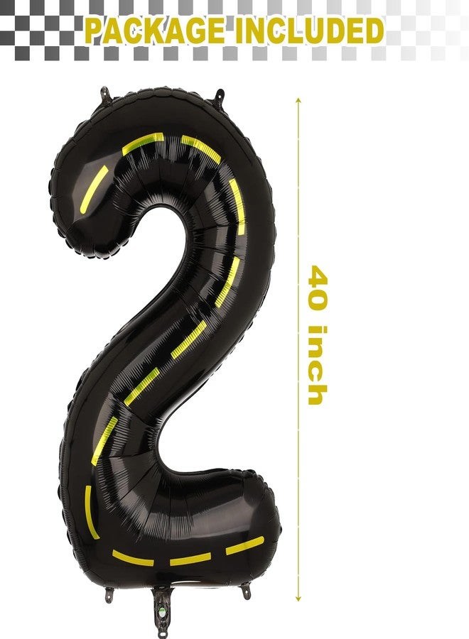 HEPAPATE Construction Themed 2nd Birthday Party Balloon,40 Inch Big Mylar Foil Construction Number Balloon 2 Black for kids Birthday Party Decoration,Construction Themed Party Decorations Supplies - Image 2